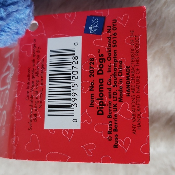 Russ Berrie Luv Pets Diploma Dogs Plush Blue Graduation Stuffed Animal 5" NWT - Picture 8 of 11